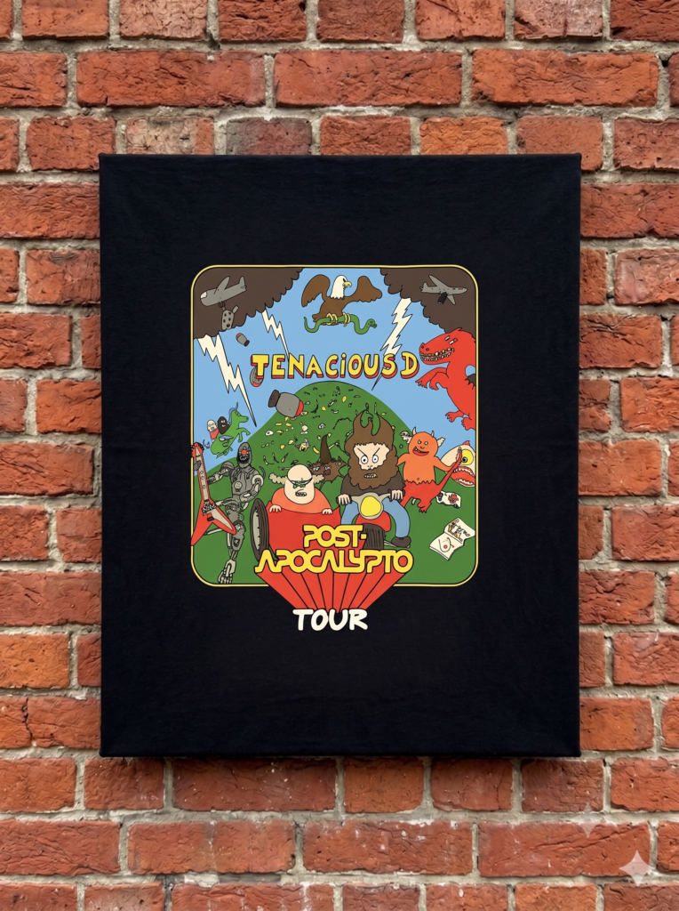 Tenacious D-Shirt am Mountee auf Backsteinwand